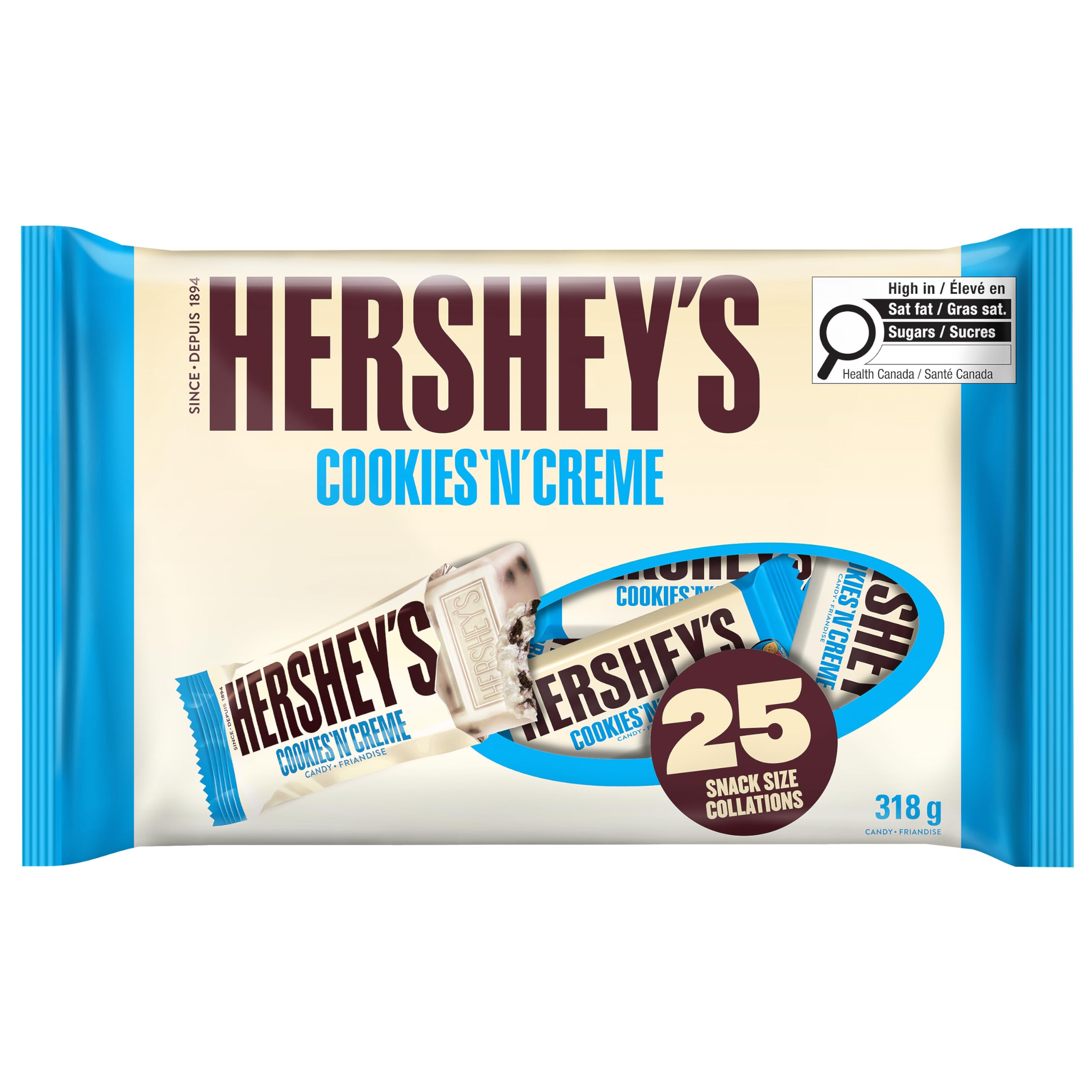 HERSHEY’S COOKIES ’N’ CRÈME Snack Size – Individually Wrapped Halloween Chocolate Bars Bulk Candy for Trick‑or‑Treat 25 Count