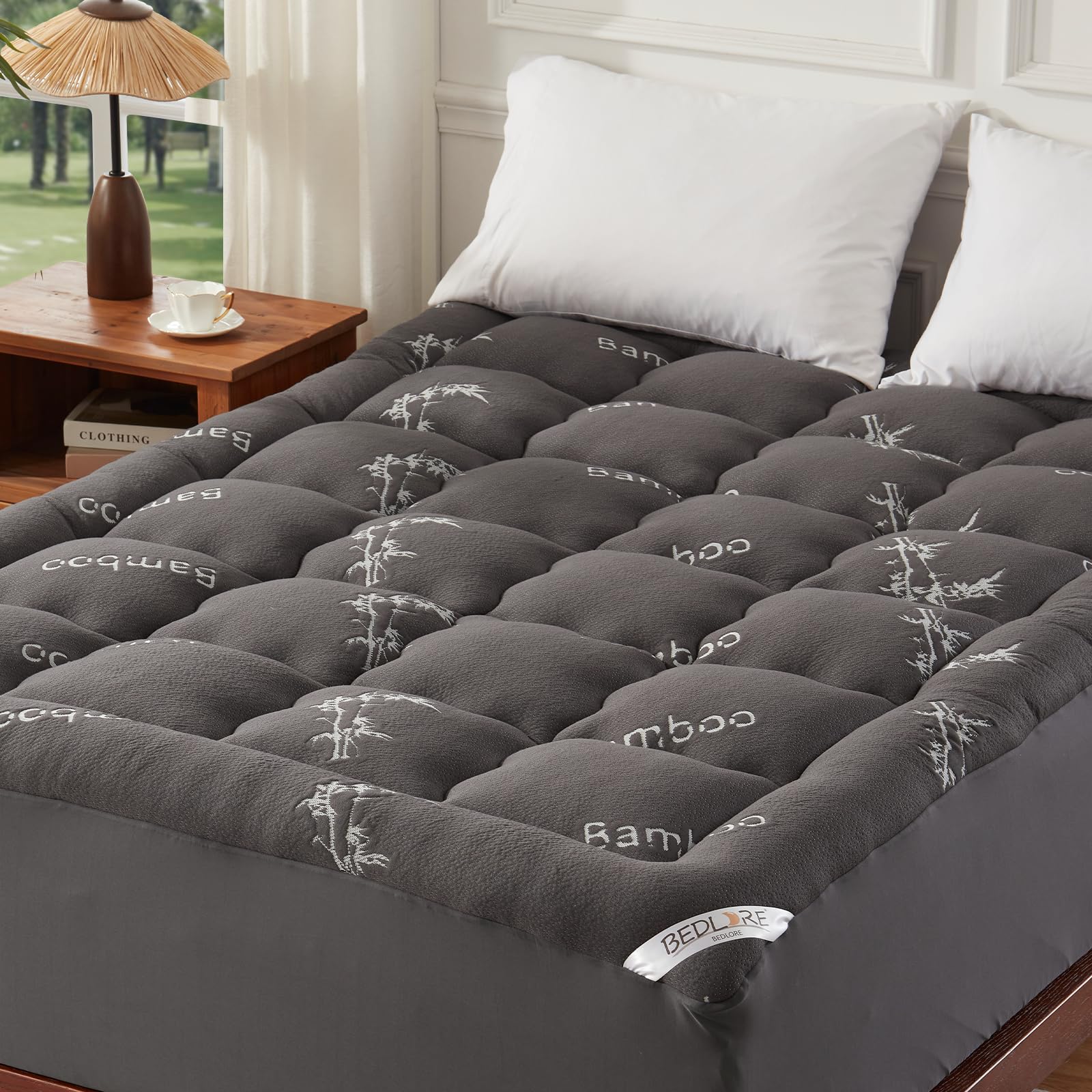 California King Mattress Topper Viscose Derived from Bamboo, Thick Pillow Top Mattress Pad with Stretchable Pockets for 6-18 inches Mattress, Soft Mattress Topper for Back Pain Relief(Dark Gray)