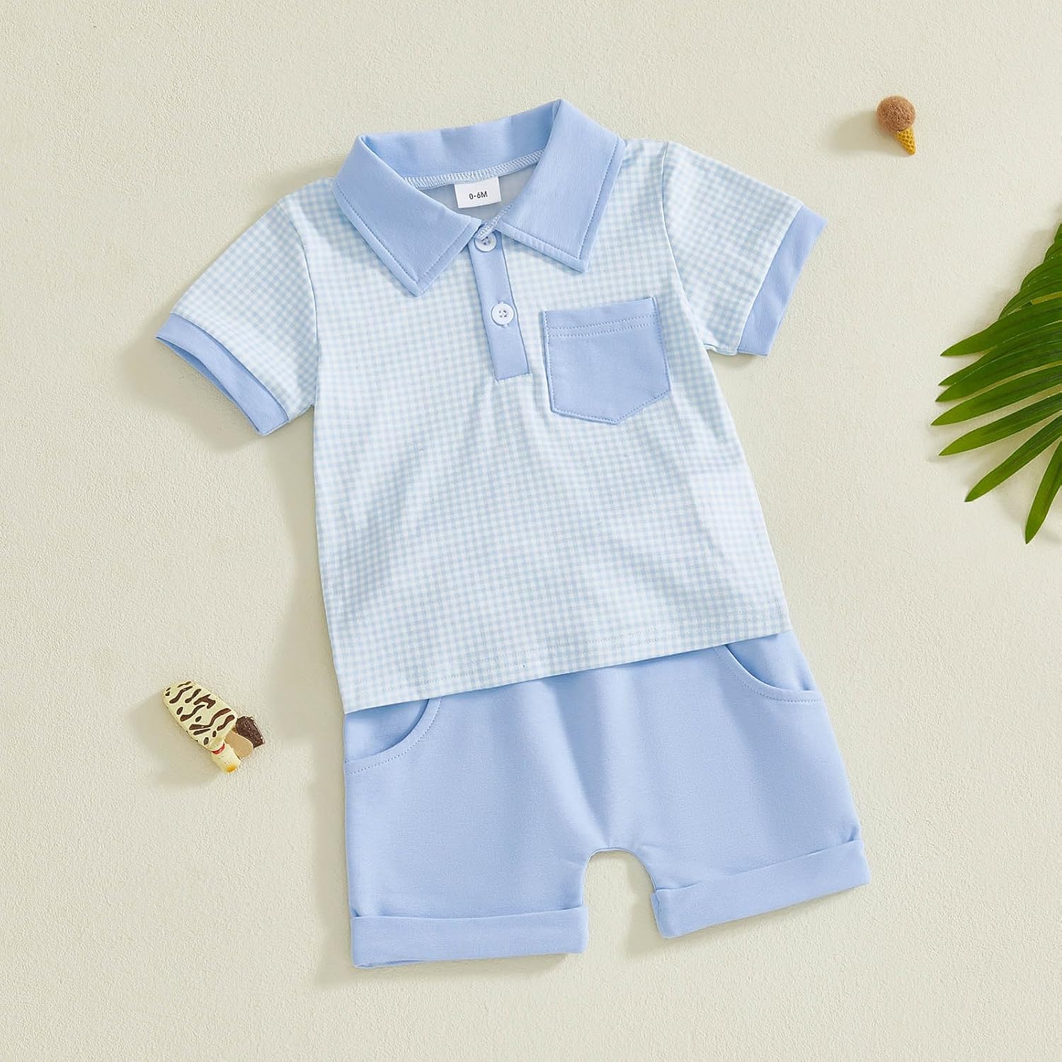 GGBNOMER Toddler Baby Boy Summer Clothes Plaid Lapel Short Sleeve T-Shirt Top Shorts Sets Infant Outfit 6 12 18 24 Months - Image 6