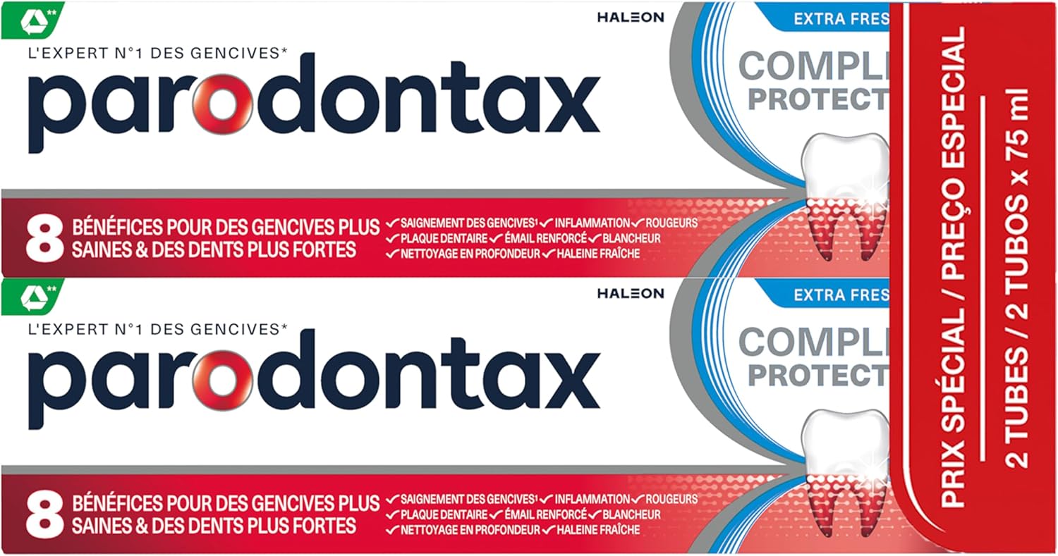 PARODONTAX - Dentifrice Complete Protection Fraîcheur Intense - Offre 8 Bénéfices Spécifiques pour des Gencives Saines & des Dents Fortes - Aide à Garder l'Haleine Fraiche - 2 x 75 ml