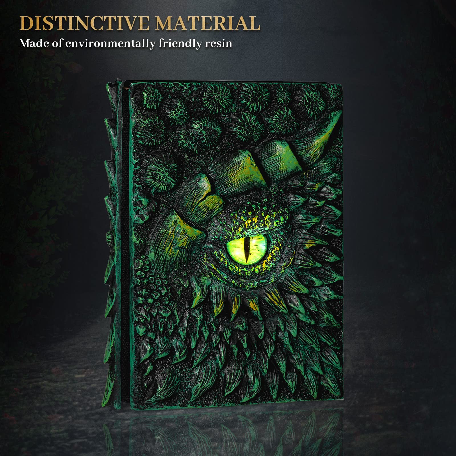 molshine Journal de dragon en relief 3D A5 (7,3" x 5,1"), carnet gravé en résine, 100 feuilles vierges, carnet de voyage à couverture rigide, bon pour l'écriture, carnet de croquis, cadeau (Vert)