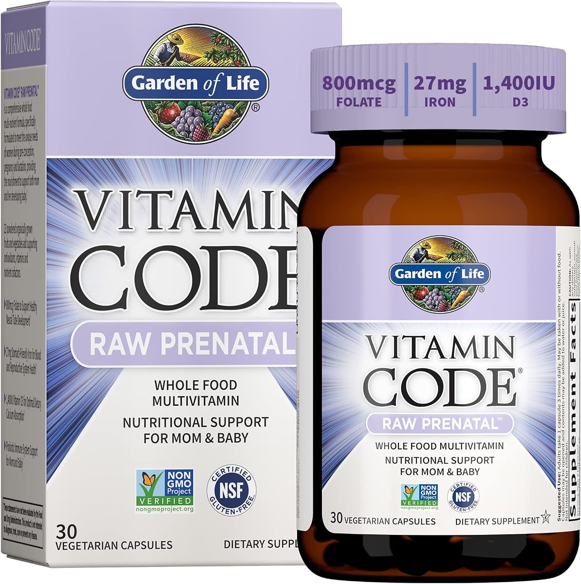 Garden of Life Vitamin Code Multivitamina prenatal cruda, suministro para 10 días | Hierro, folato, probióticos y nutrientes de alimentos integrales, apoyo energético inmunológico y celular, sin OGM, sin gluten, kosher