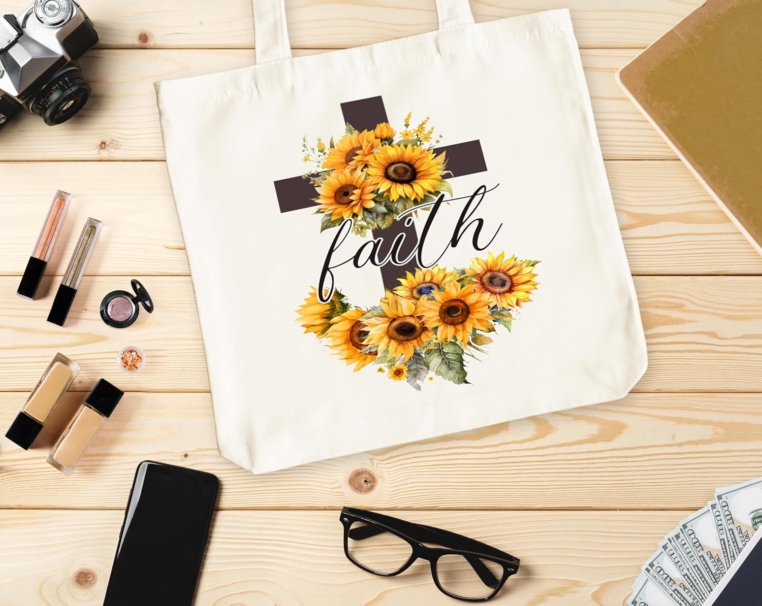 Faith Canvas Tote Bag for Women, Sunflower Christian Tote, Religious Gift Bag, Library Book Bag, Shoulder Bag Christian Gifts for Women Friends Colleagues -31 - Image 4