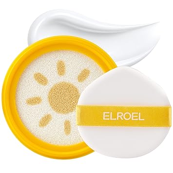 ELROEL Pang Pang Big Sun Cushion Plus Refill - Korean Hypoallergenic & Cooling Face Sunscreen with Puff Sponge - Broad Spectrum SPF50+ PA++++ 0.88 oz