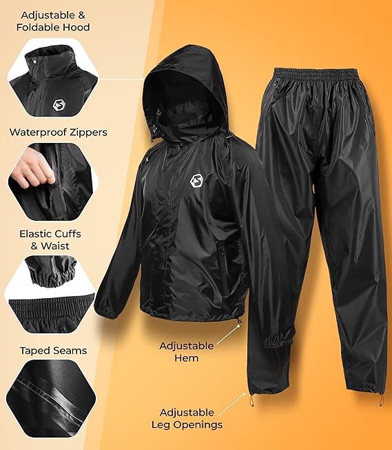 Foxelli Waterproof Rain Suit Durable Breathable Lightweight Rainwear for Men & Women Perfect for Motorcycle Golf Fishing