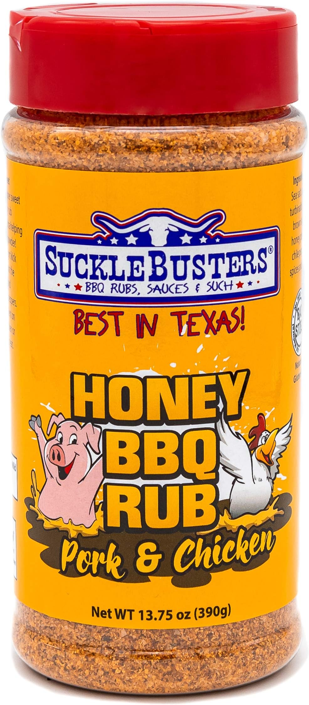 SuckleBusters Honey BBQ Rub: Award-Winning Sweet & Smoky, Sweey-Honey Seasoning for Pork & Chicken, Gluten-Free, No MSG Shaker (13.75oz)