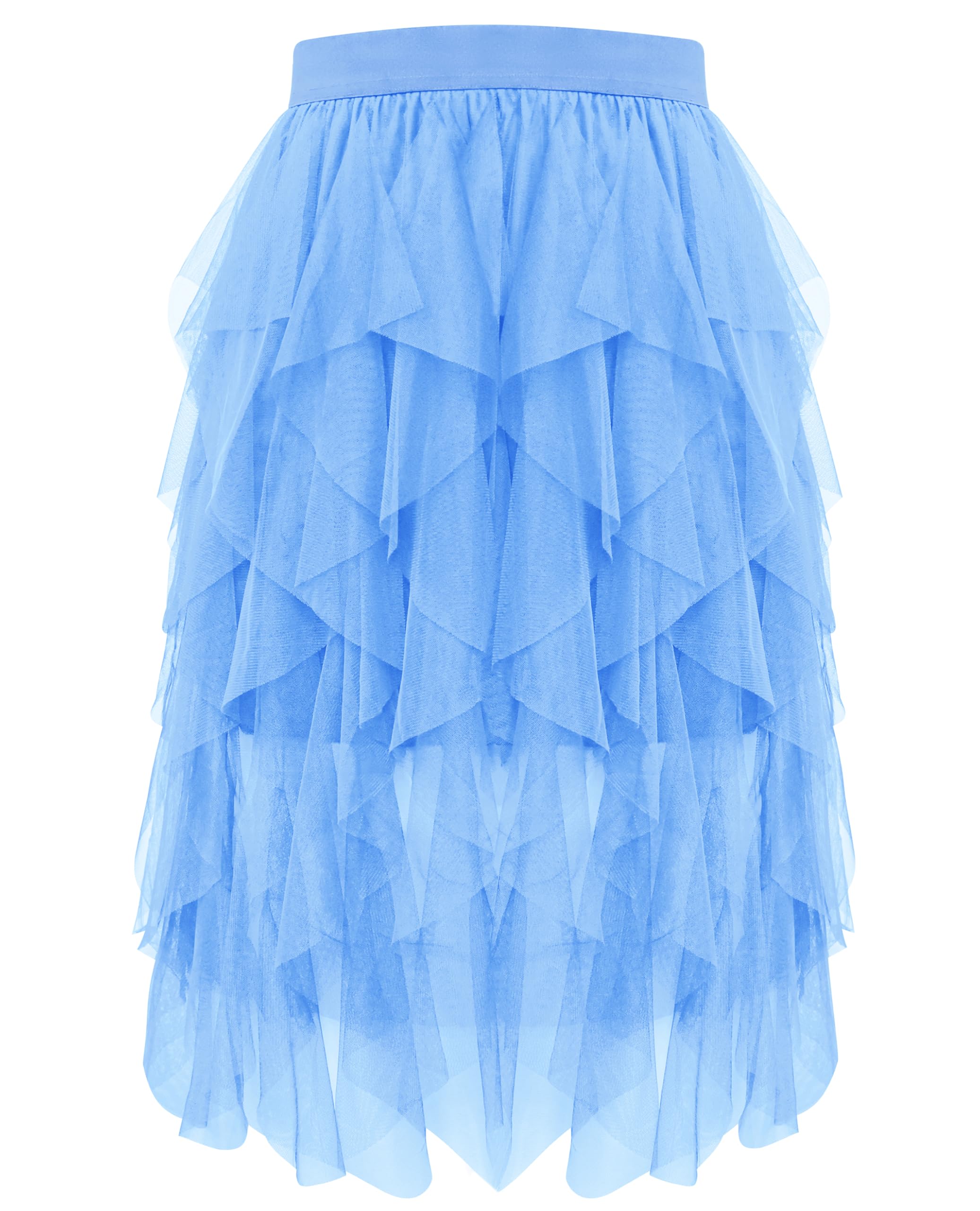 Wikoan Women's Tulle Skirt, High Waist Multilayer Mesh Irregular A-line Midi Skirt Tutu Skirts for Wedding Party Halloween Christmas Daily,Light Blue,2XL/3XL