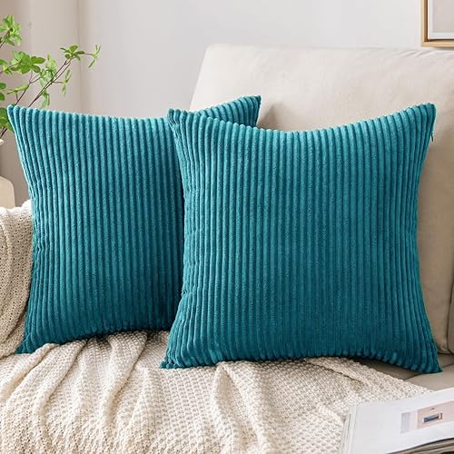 EMEMA Paquete de 2 fundas de almohada decorativas cuadradas de pana suave sólida, fundas de cojín, fundas de almohada de primavera para sofá,