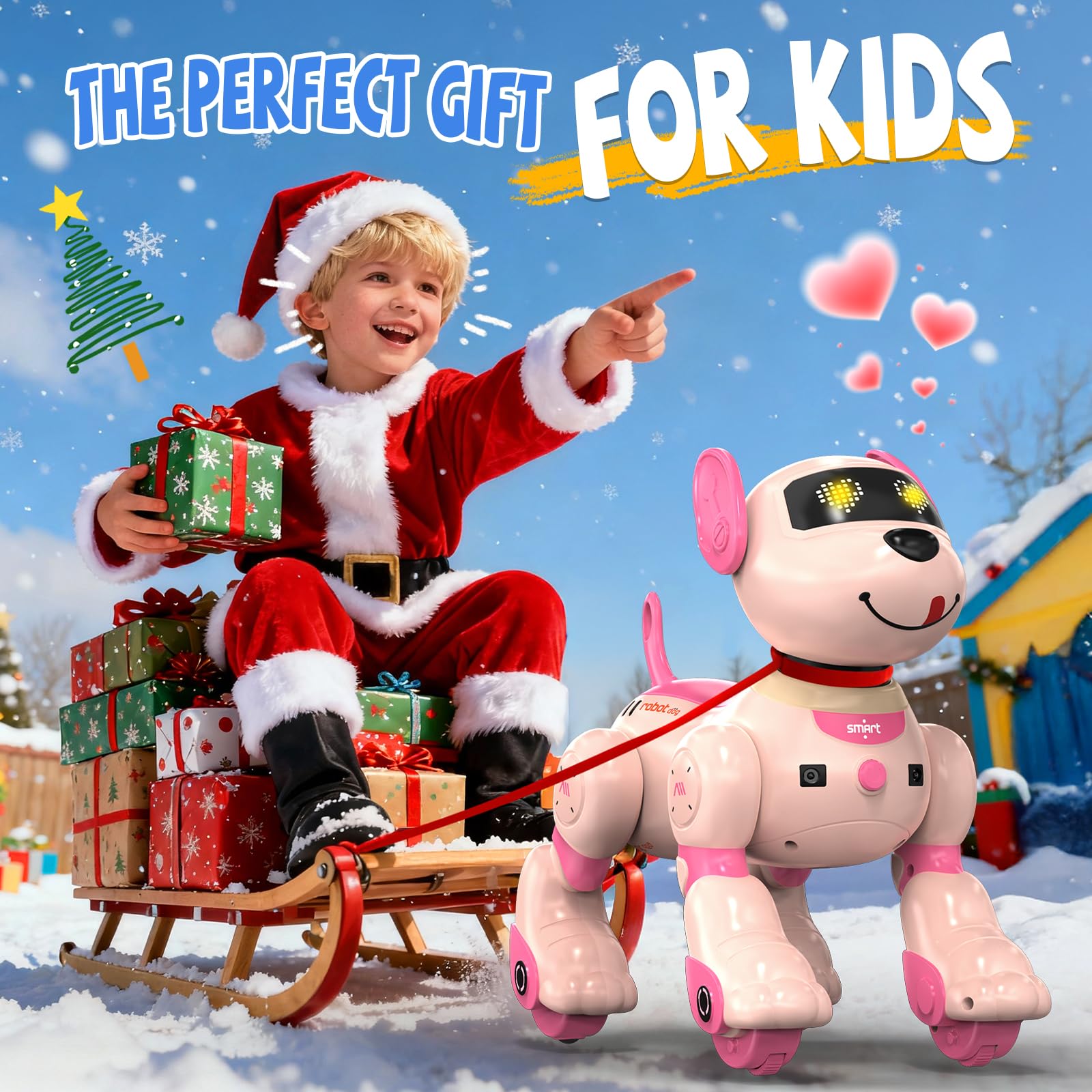 Chien Robot, Télécommande Chien Robot Interactif pour Enfants, Programmable, Contrôle Vocal (Anglais Uniquement) et Contrôle Gestuel, Robot Chien Intelligent Cadeaux pour Garçons Filles