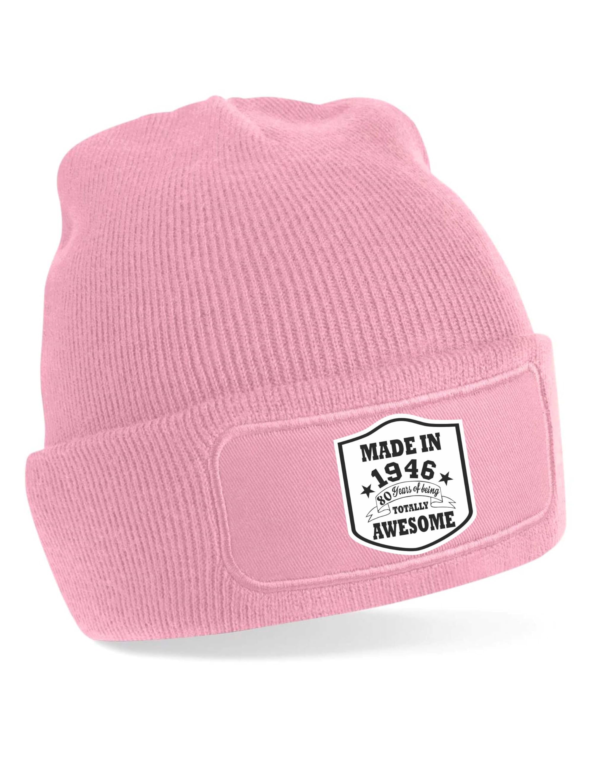 Print4U 80th Birthday Made in 1946 Beanie Hat Gift 80 Year Old Men & Ladies Pink
