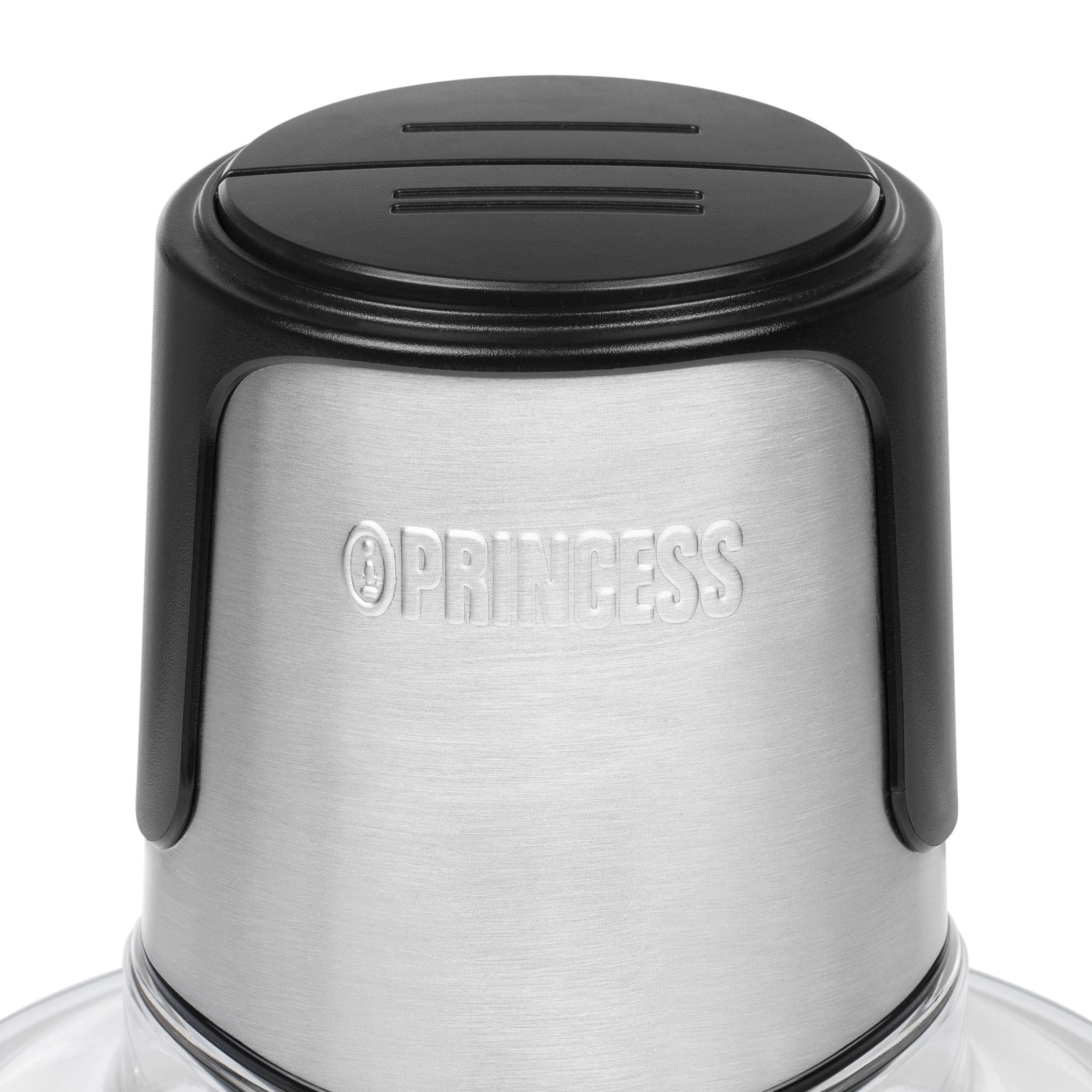 Princess 221052 Picadora eléctrica de alimentos Duo XL, 4 Cuchillas de Acero Inoxidable, Bol de Vidrio con indicador de nivel de 1.5 L, picadora de cocina para carne, verdura, fruta y hielo, 300 W