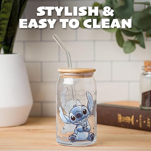 Miniatura 6 de Silver Buffalo Stitch Blogger Good Day Sparkles - Vaso de vidrio con tapa de bambú y popote de vidrio, 16 onzas