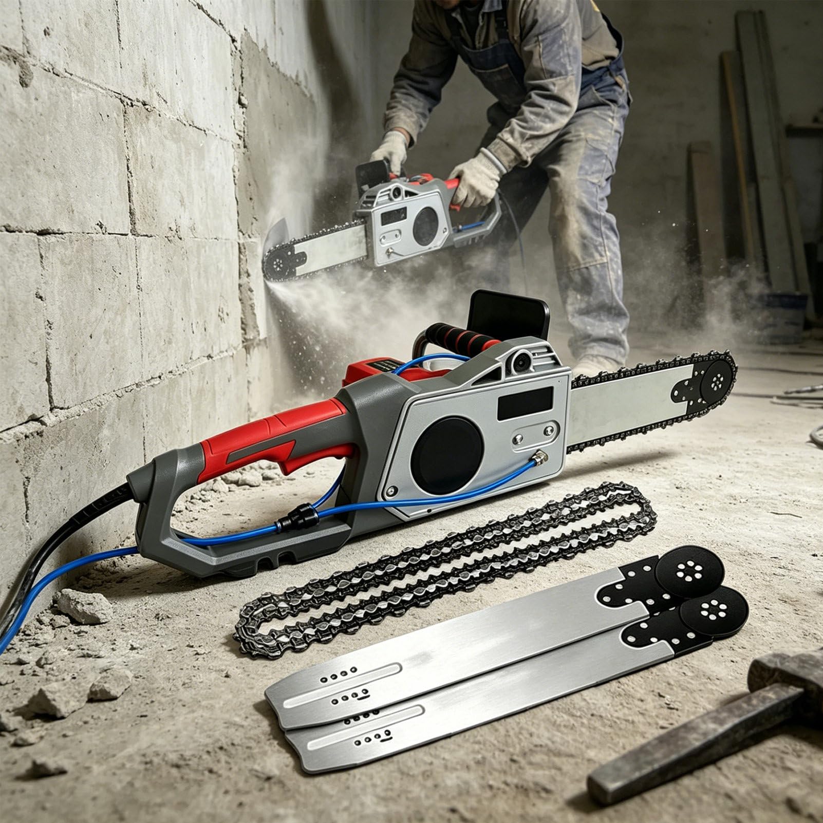 Pvxa Electric Concrete Saw, 5800/6500w Concrete Chainsaw, with 2 Diamond Chains and 2 Guide Plates, 13.8/18.9in Cutting Depth, 6000rpm, Suitable for Reinforced Concrete 350