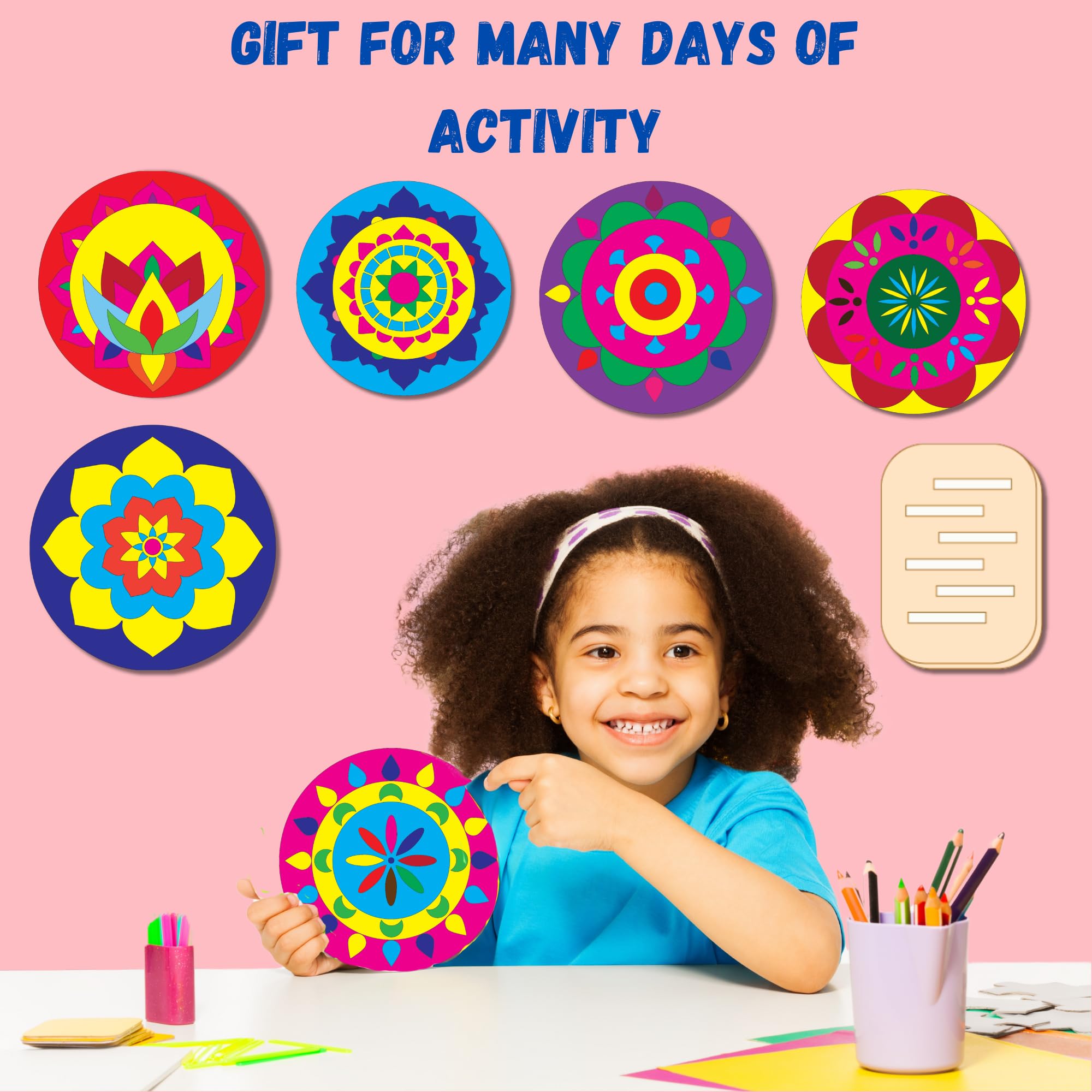 exploralearn Mandala Art Kit 6 Wooden Coaster with Stand- for Beginners -|Also Get Downloadable Art Sheets| Painting Set for Kids - Ideal Gift for Girls Ages 9-12 - DIY Craft Kit with Engineered Wood 2