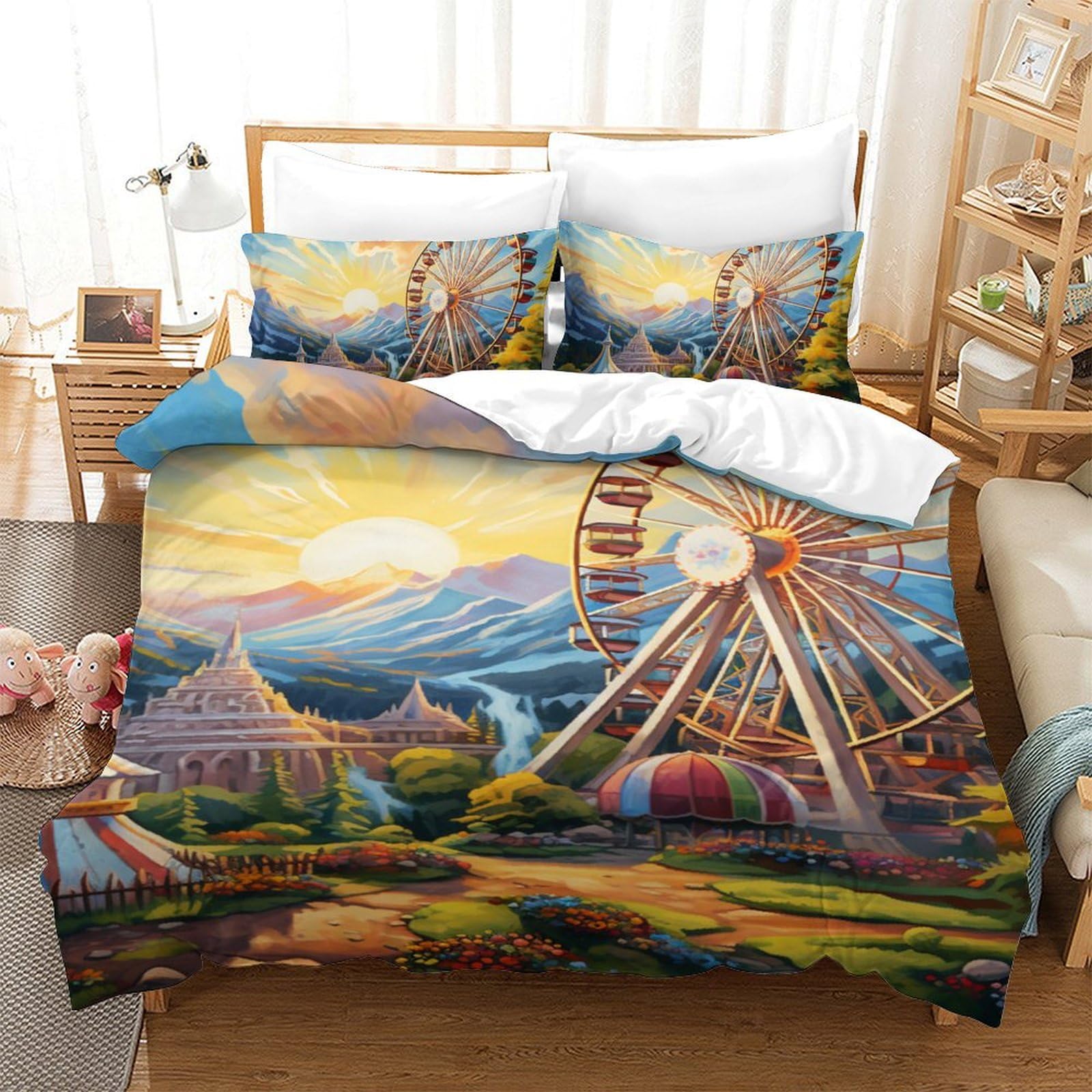 Housse de couette grande roue 140x200 pour chambre d'enfant ludique et colorée