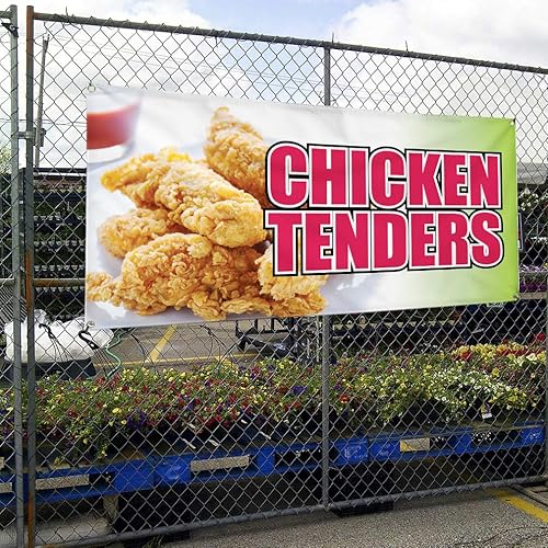 Miniatura 4 de Vinyl Banner Multiple Sizes Chicken Tenders Restaurant Cafe Bar A Restaurant & Food Outdoor Weatherproof Industrial Yard Signs White 4 Grommets