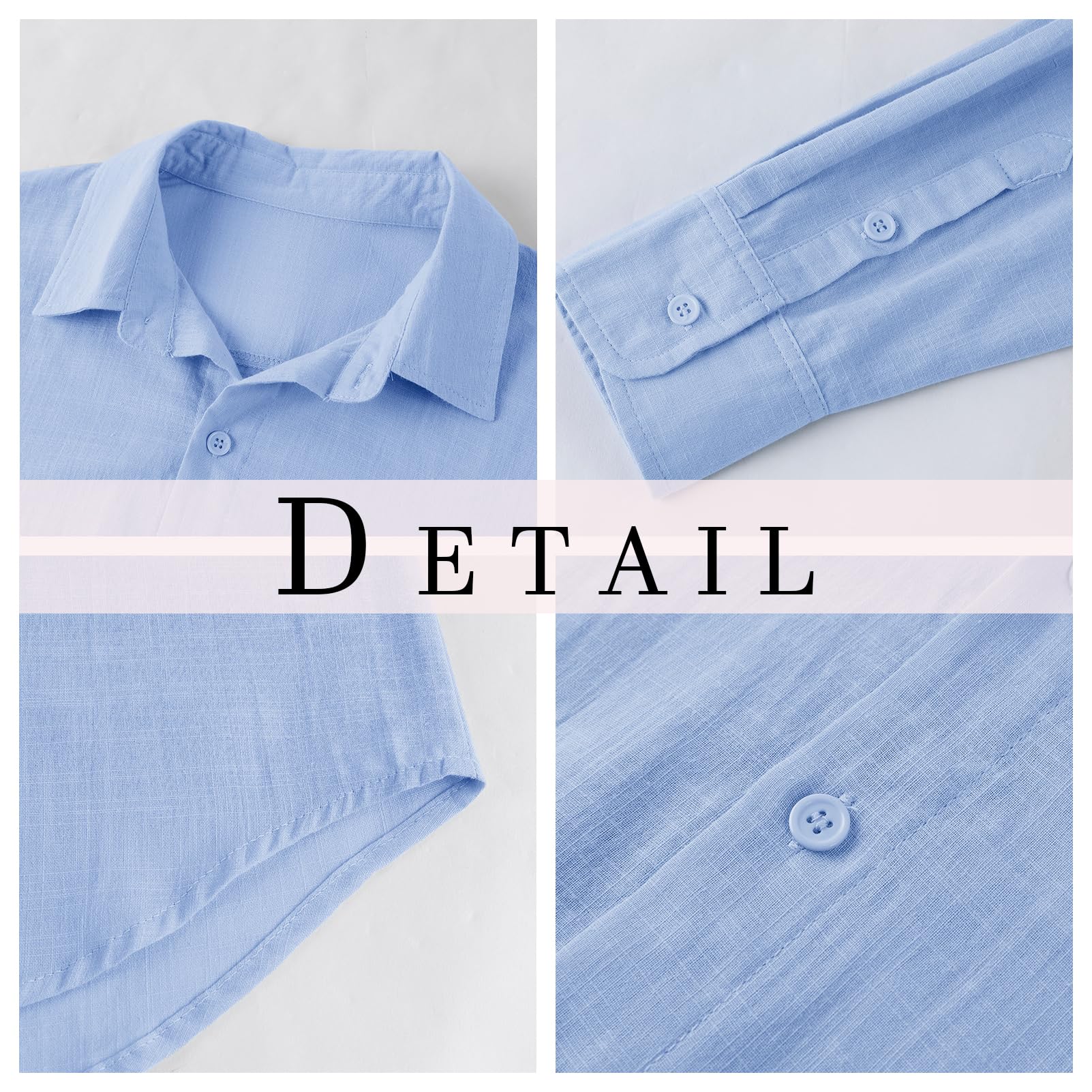 Runcati Camisa de Lino de Manga Larga para Hombre, Cuello Vuelto, Camisa de Negocios, Tiempo Libre, Verano