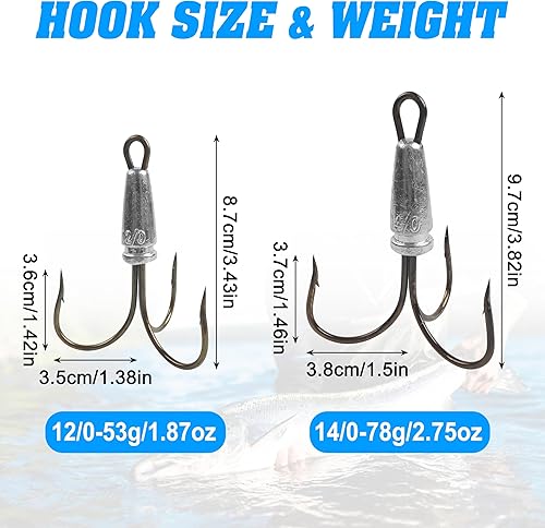 Miniatura 2 de Ganchos de enganche para enganchar ganchos agudos pesados, 4 ganchos de pesca con peso grandes para peces agudos para pesca de cebo, trucha, lubina,