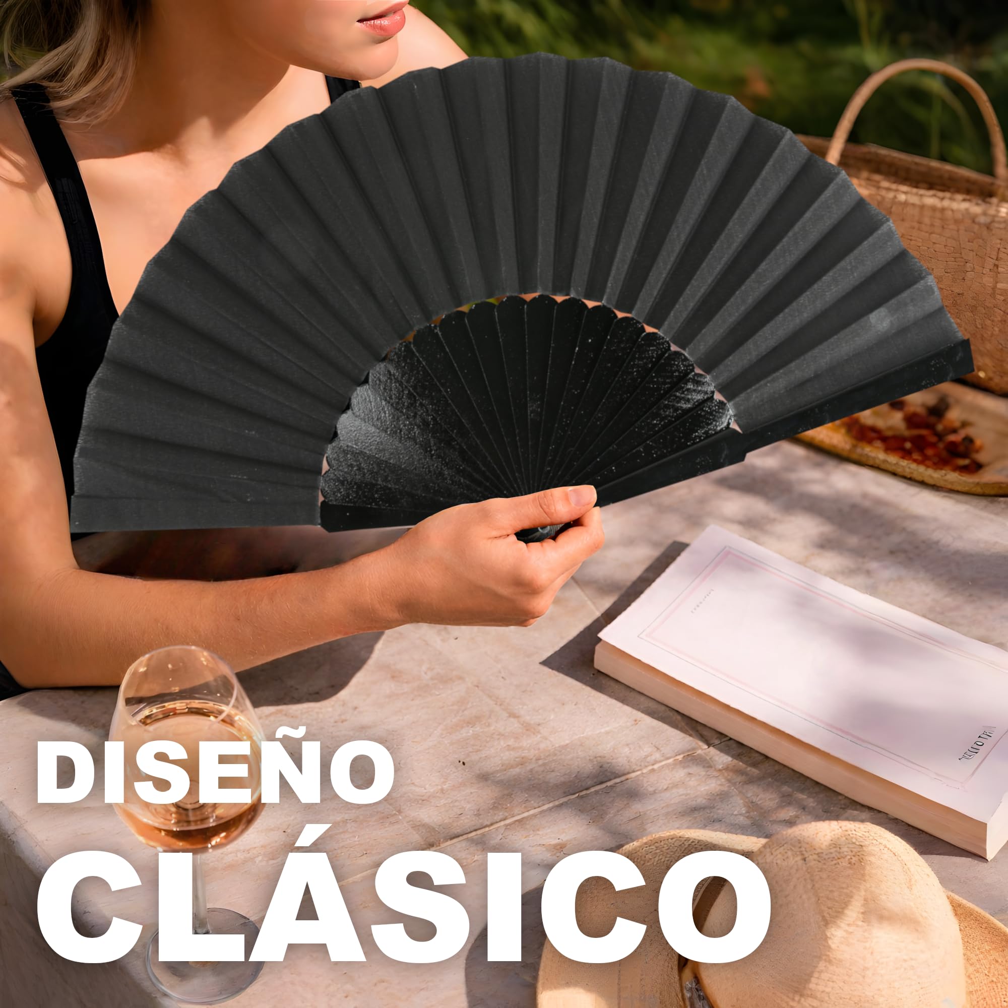 Home Universal® Abanico de Madera Plegable con Argollas para Colgar, 23, 27, 30 cm, Ligero y Resistente, para Bodas y Eventos (12, Negro (30CM), 30CM)
