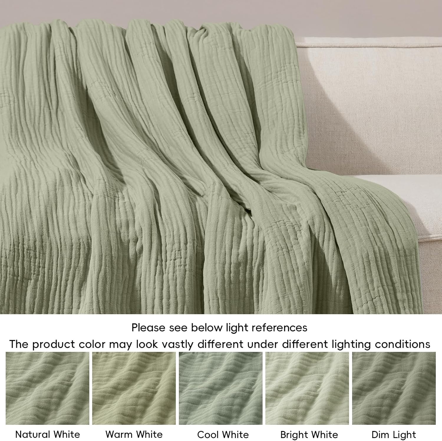 PHF Cooling Muslin Blanket Queen Size 90"x80", 6-Layer Lightweight Gauze Blanket Made from 35% Rayon Derived from Bamboo & 65% Cotton, Breathable & Ultra Soft Cozy for Hot Sleepers, Tea - Image 4