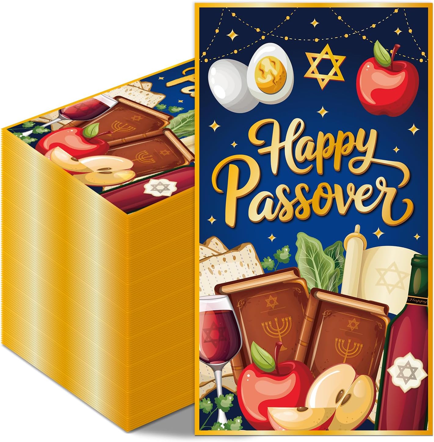 Passover Napkins Decoration, 50 Pcs Happy Passover Jewish Holiday 3 Ply Disposable Guest Towels, Egg Apple Hexagram Funny Decorative Napkins for Home Family Dinner Party Supplies