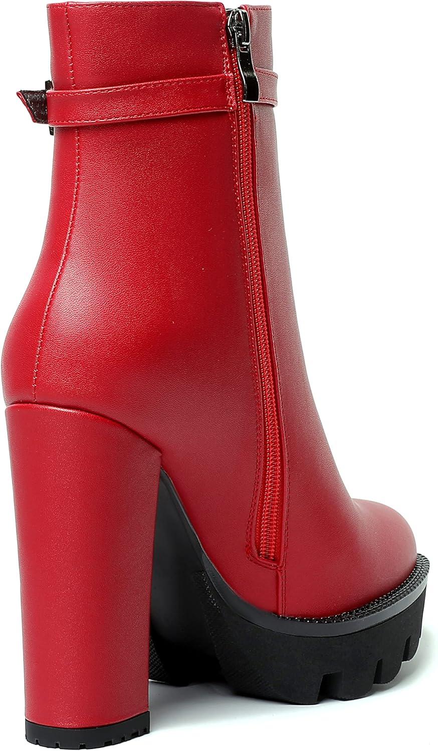 WAYDERNS Womens Party Platform Zip Solid Round Toe All Weather Matte Block High Heel Ankle High Boots 4.7 Inch