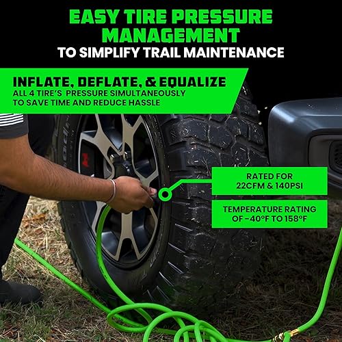 Miniatura 2 de Rhino USA Sistema de inflado/desinflado de 4 neumáticos, se adapta a una distancia entre ejes de hasta 155 pulgadas, kit de manguera de inflado de