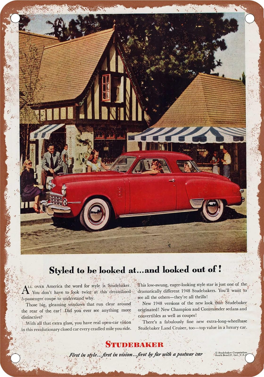 Miaomansenstore Metal Sign - 1948 Studebaker Vintage Ad 09 - Old Retro Rusty Look Home Decor