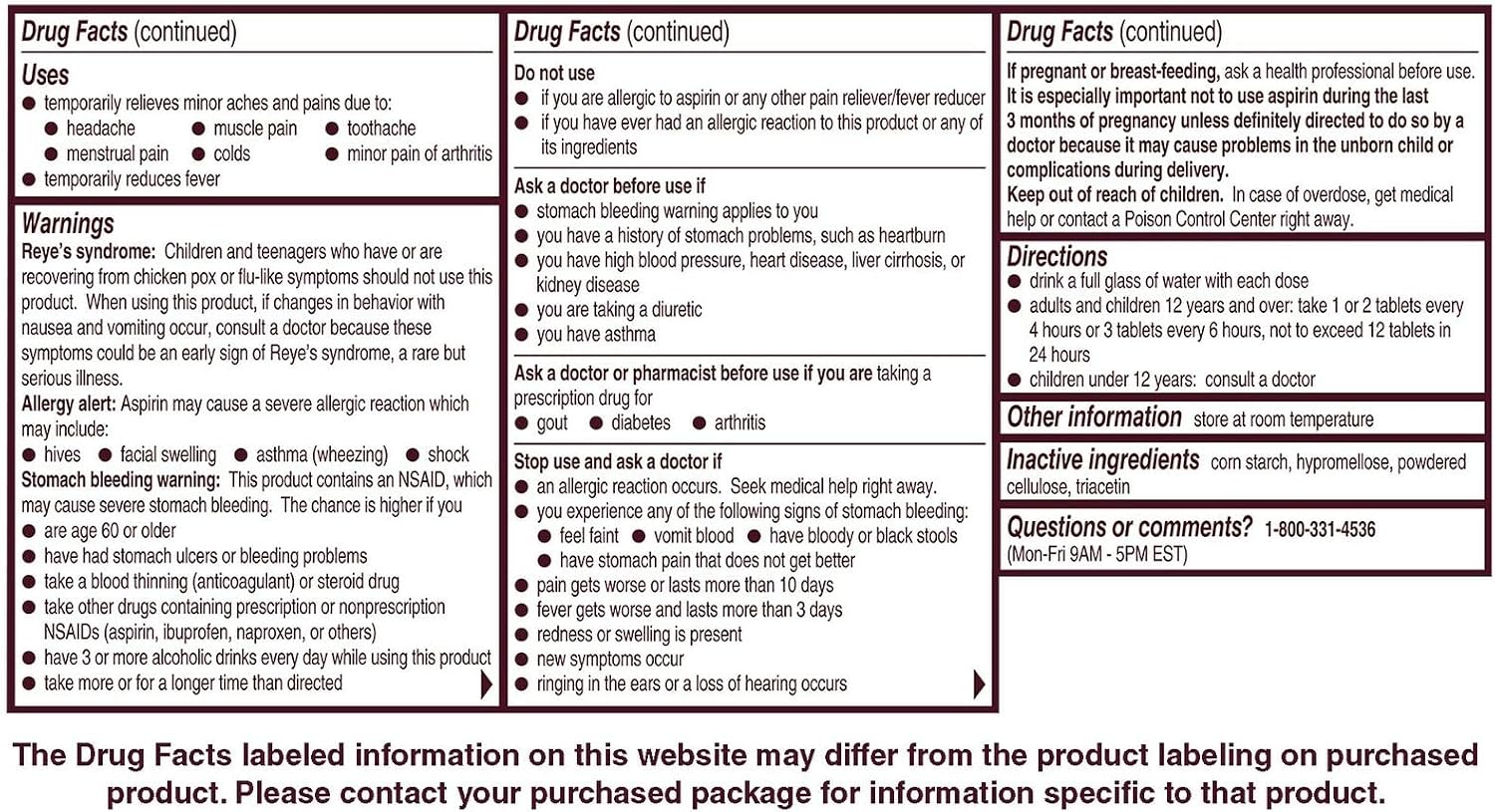 Bayer 325 mg Coated Tablets (500 Count)