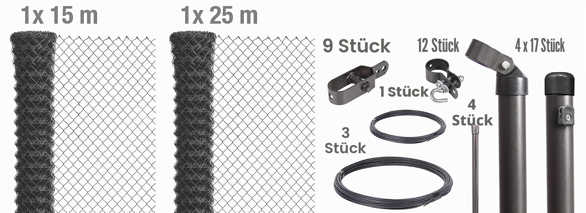 Alberts 634797 Maschendrahtzaun als Zaun-Komplettset, zum Einbetonieren | verschiedene Längen und Höhen | anthrazit-metallic | Höhe 100 cm | Länge 40 m