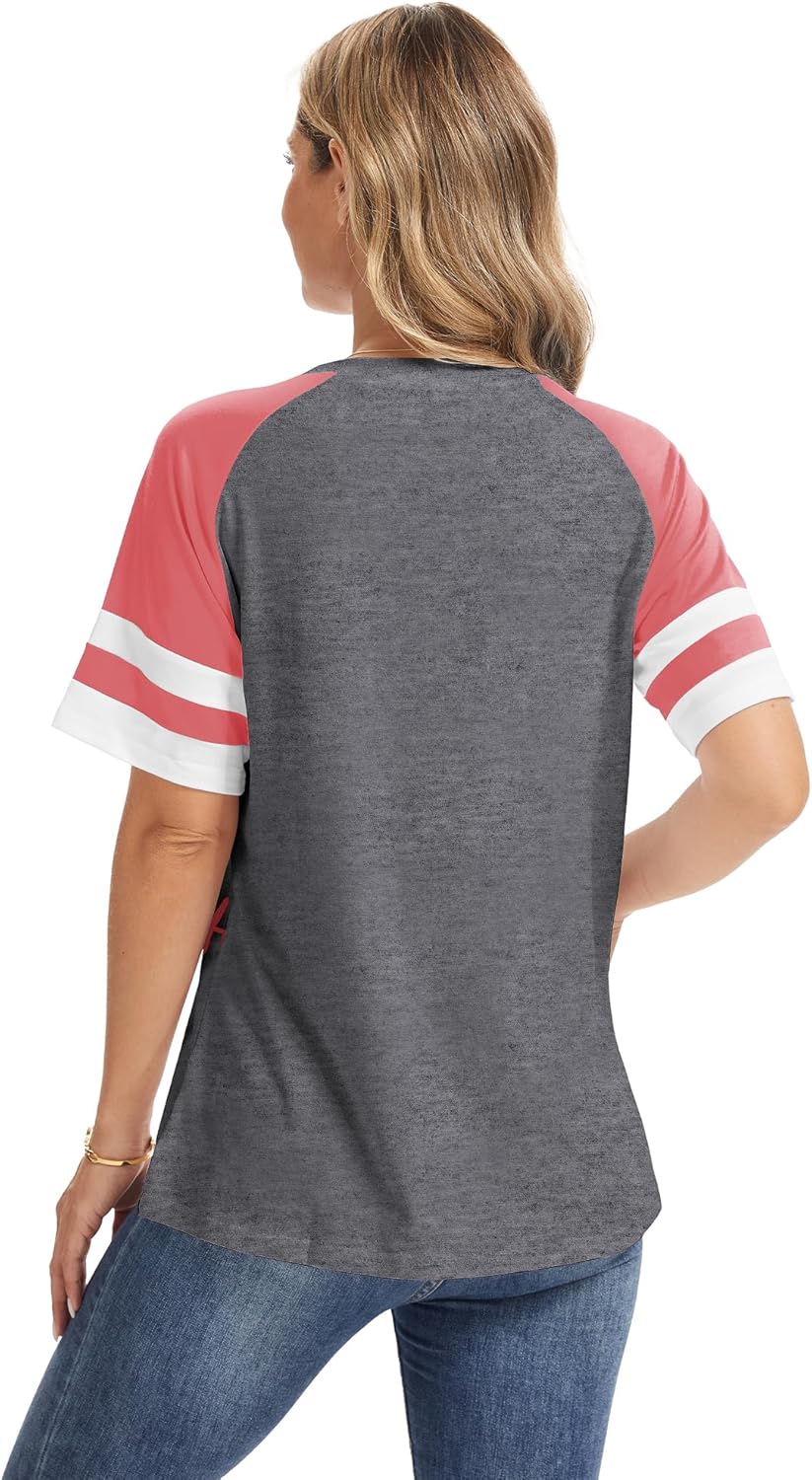 ETATNG Baseball Mom Shirt for Womens Raglan Shirt Short Sleeve Crewneck Patchwork Workout Baseball Tees - Image 3
