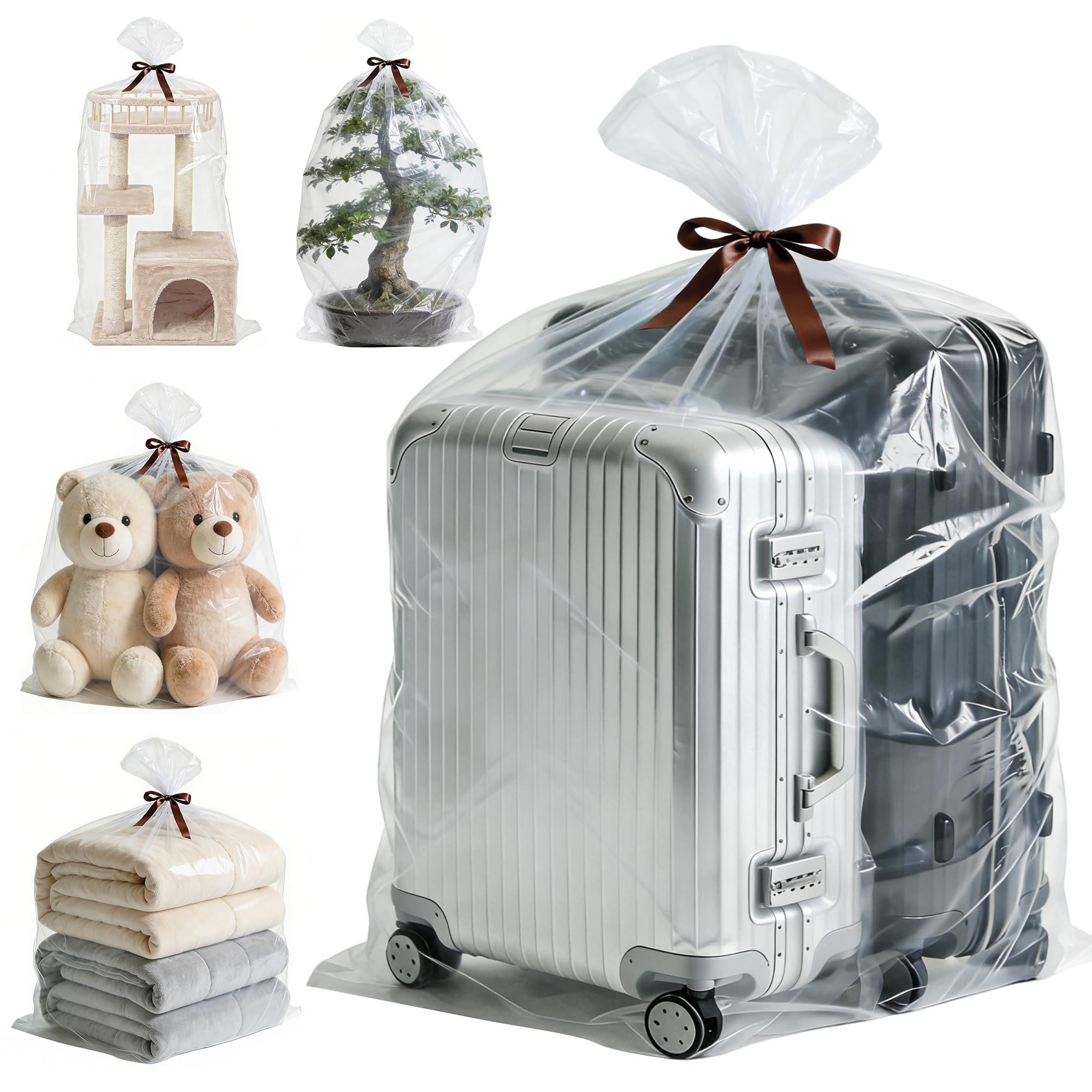 5-Pack Jumbo 100x150cm Clear Plastic Storage Bags with Ties, 2 Mil Heavy-Duty Protection for Oversized Items, Car Seats, Strollers, Suitcases, Seasonal Decor & More
