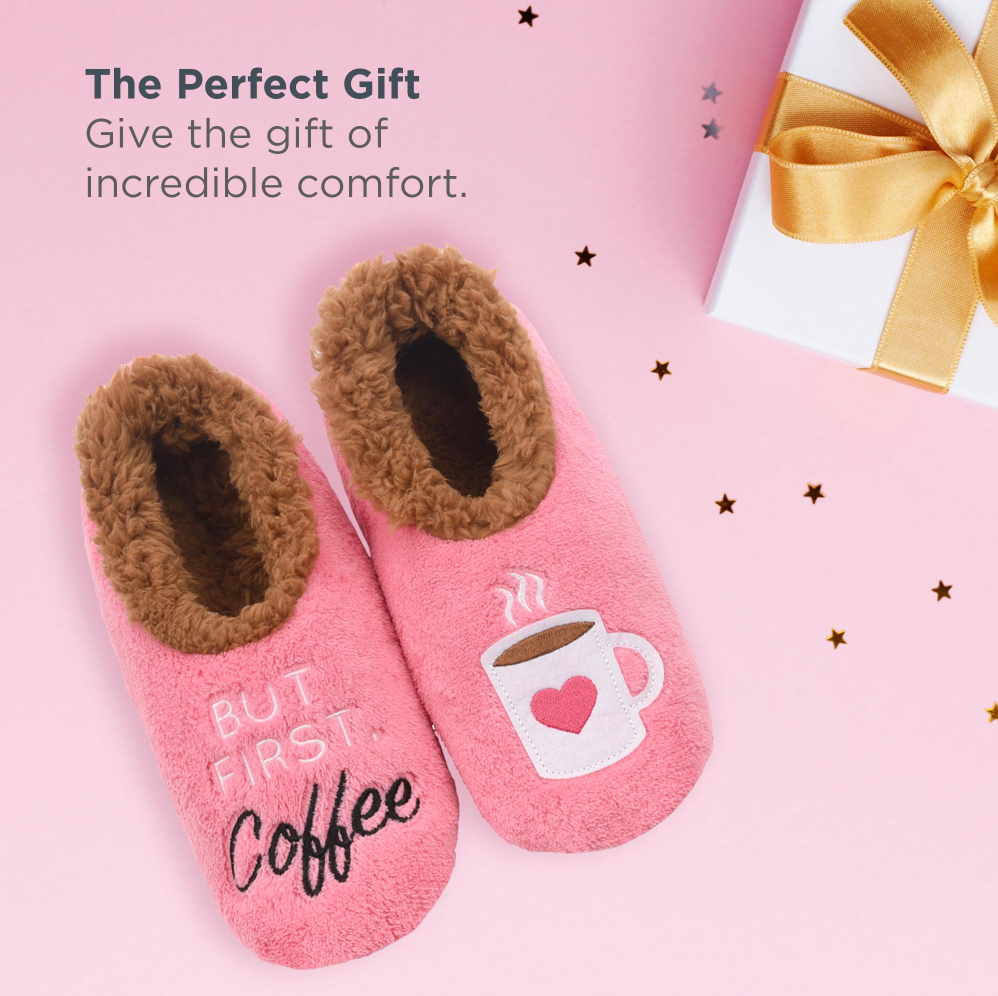Snoozies Coffee Slipper Socks for Women Cute Gifts and Fun House Slippers with Soft Sherpa Lining and Grips |BFCF-Medium