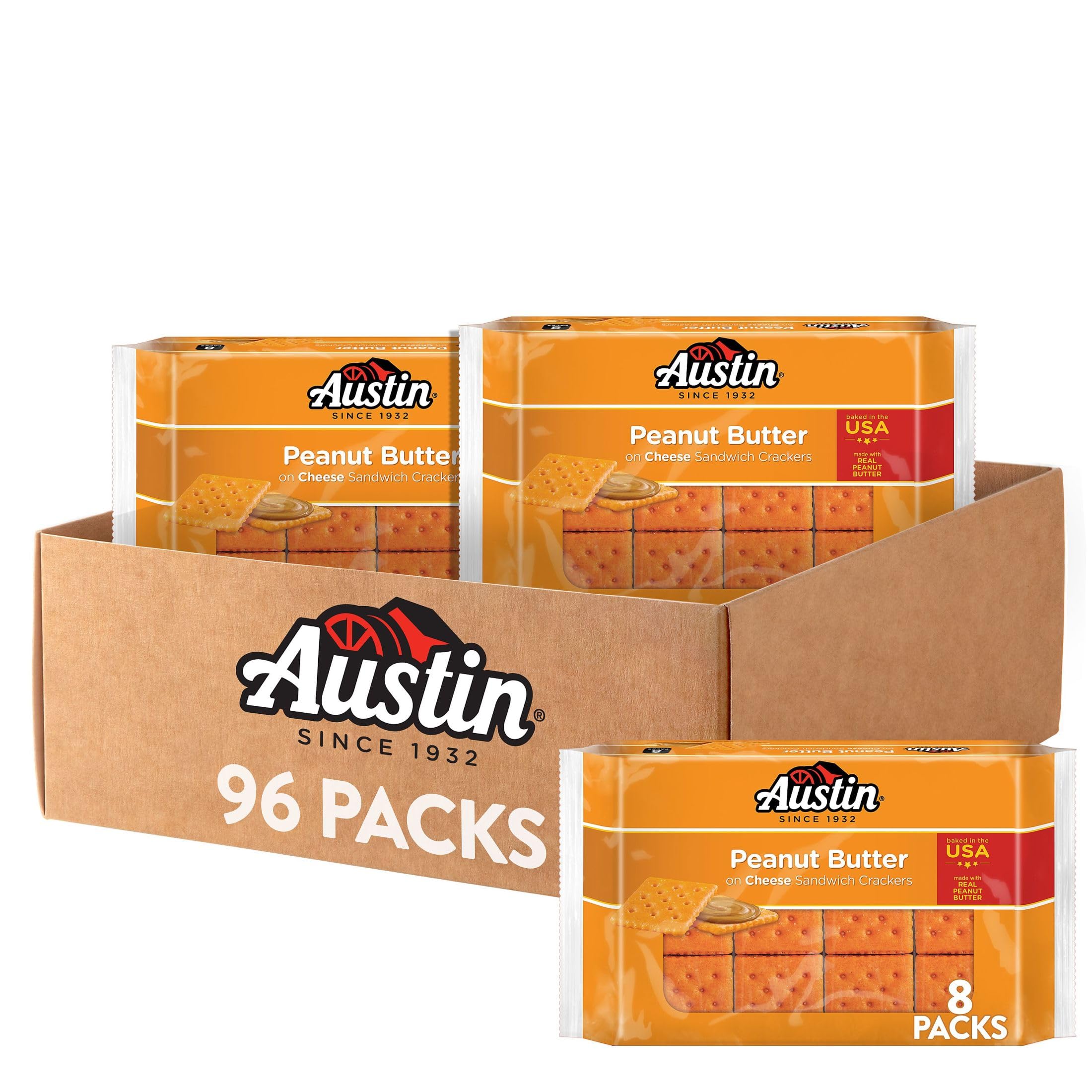 Austin Cheese Crackers with Peanut Butter (6 Sandwiches Per Pack), 8-Count Packages (Pack of 12)
