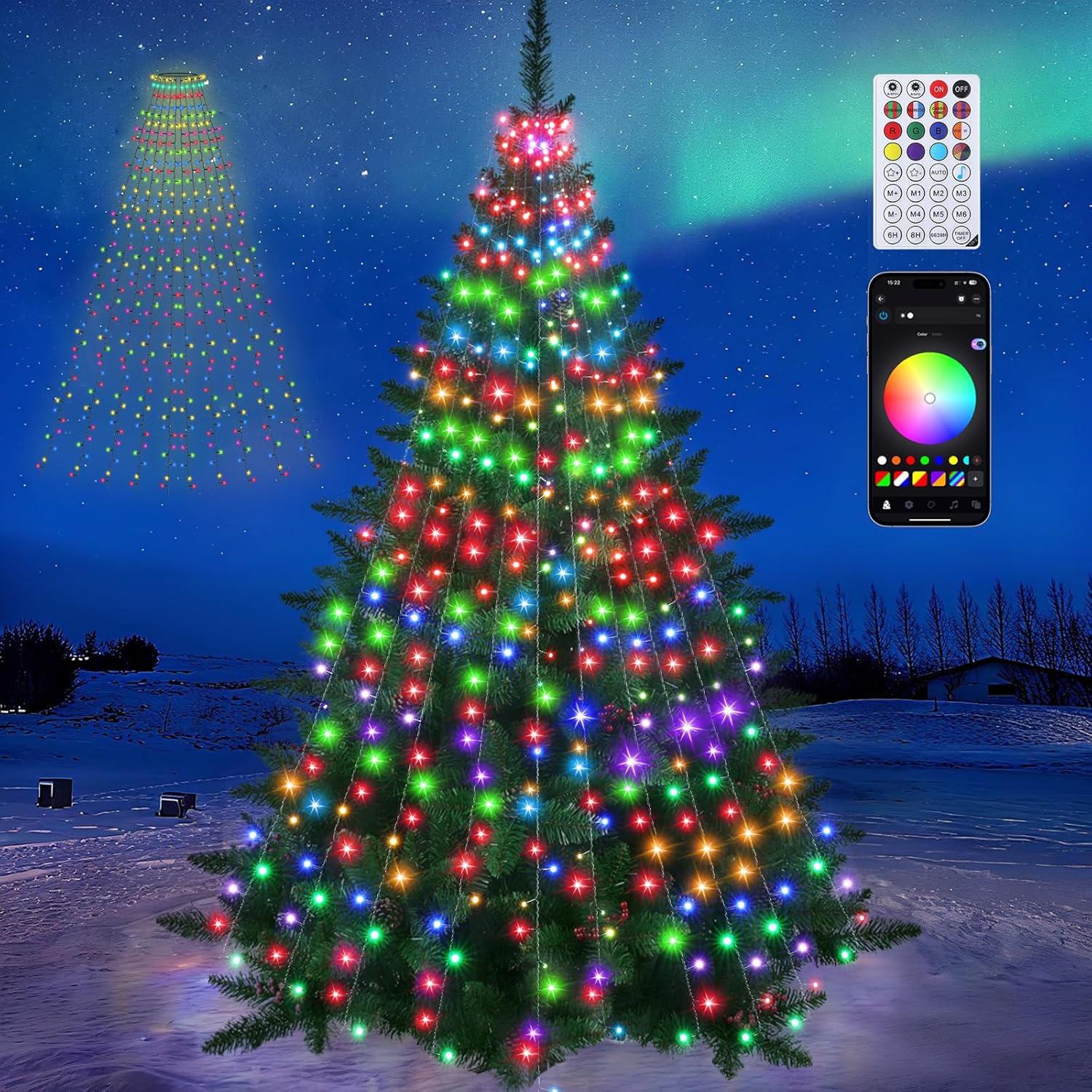 Quntis Smart Christmas Tree Lights, Update App for DIY Color & Flashing & Timer, 6.6FT x10 Lines 400Leds Christmas String Light with Remote &Music Mode, Waterproof, Fit 5ft – 9ft Xmas Tree Decorations