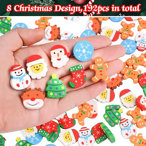 Miniatura 2 de 192 gomas de borrar de Navidad para niños, borradores grandes de Navidad, copos de nieve, árbol de Navidad, a granel, para niños, relleno de
