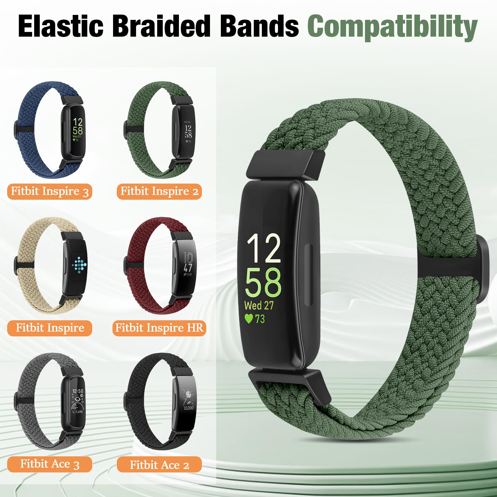 BTTNG 2 Pack Elastic Braided Straps Compatible with Fitbit Inspire 3/ Inspire 2/Inspire/Inspire HR/Ace 3/Ace 2 Women Men Kids - Image 3