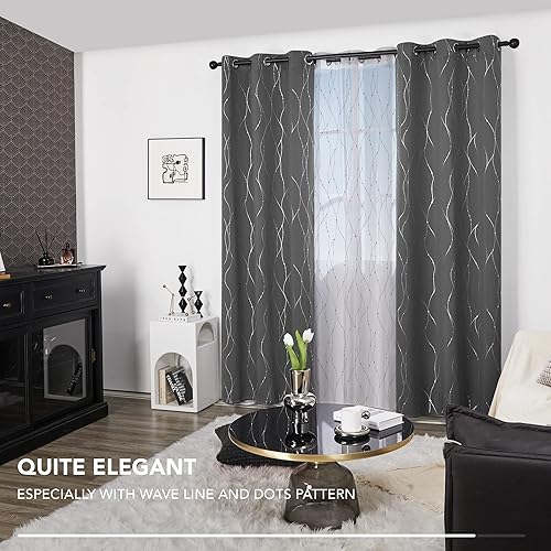Miniatura 7 de Deconovo Cortinas blackout con ojales para dormitorio y sala de estar, 95 pulgadas de largo, para ventana, con aislamiento térmico, patrón de puntos