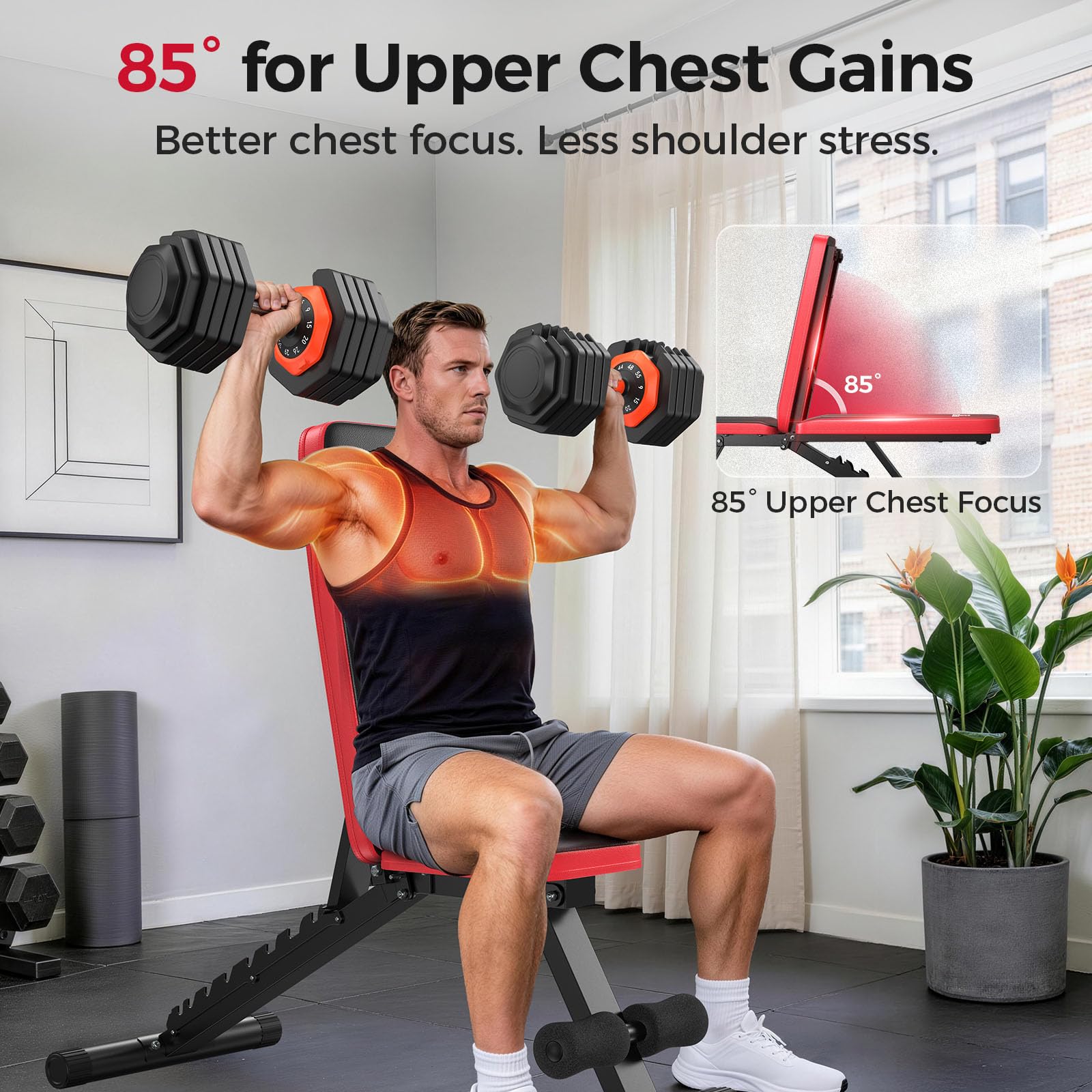 Nicepeople Adjustable Weight Bench up to 6'2", Dual-Support & ASTM-Tested Workout Bench & 10 Backrests for Chest Shoulders Arms for Home Gym, 660LBS Capacity but Compact and Foldable Strength Bench Apartment Room