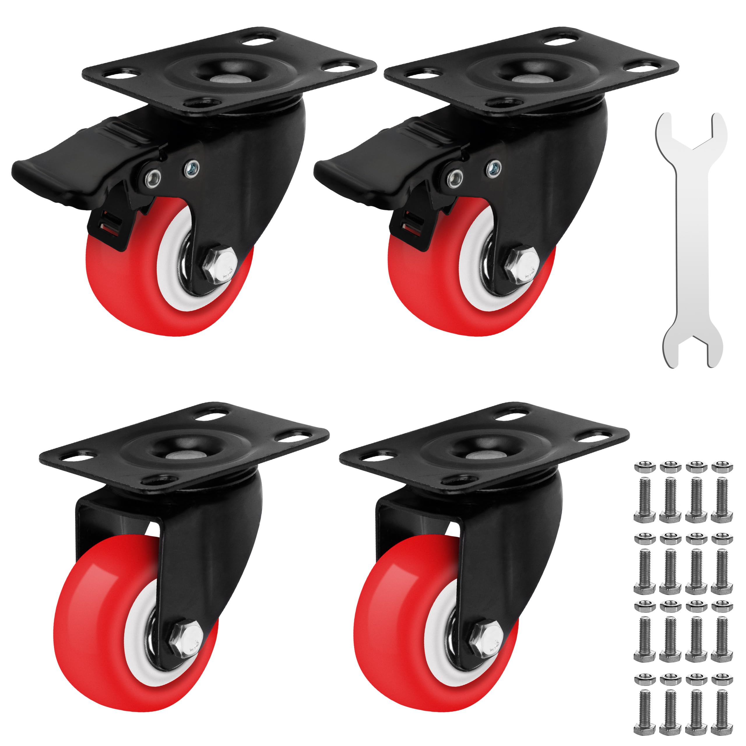 Castrek 2 Inch Heavy Duty Casters Set of 4, Lockable Plate Caster Wheels with Brakes Scratch Resistant 360 Degree Rotatable, 1100 lbs Load Capacity - Ideal for Any Floor (2 x Swivel 2 x Brakes)-image-22