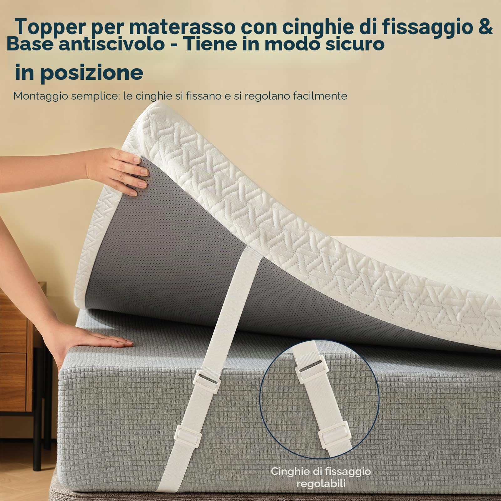Z-hom Topper matrimoniale 90x200 Alto 8 cm, Materasso in Memory Foam con Gel, Rivestimento Esterno Sfoderabile e Lavabile, Eccellente Fascia Elastica Antiscivolo,Sfoderabile e Lavabile Oeko-TEX
