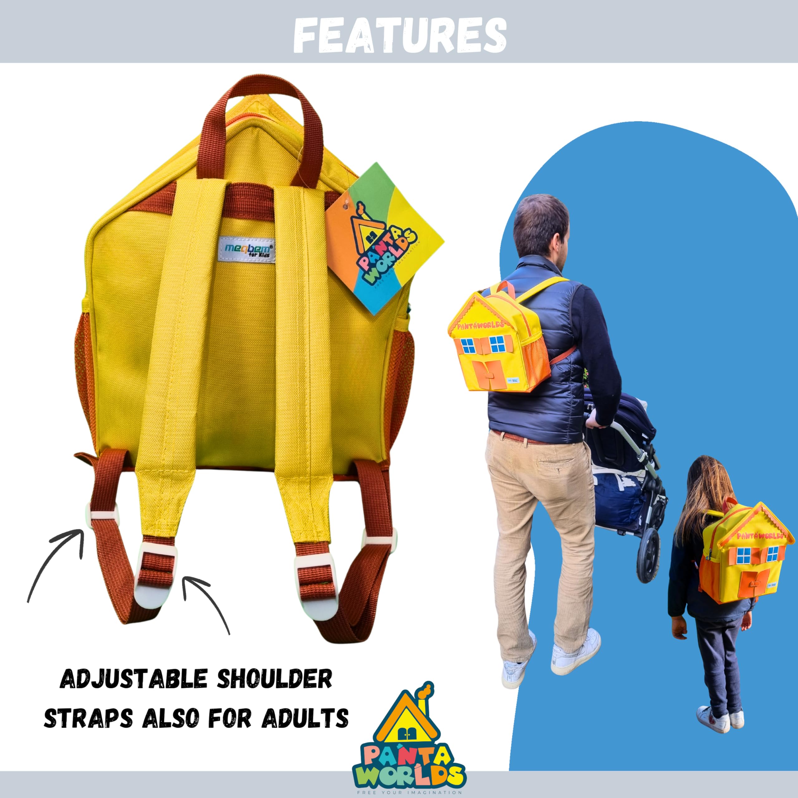 Pantaworlds Bag | Zaino Bambino a Forma di Casa, Zainetto Asilo per Bambini Impermeabile e Antiabrasione | Unisex | Idea Regalo Bambini | Certificato CE