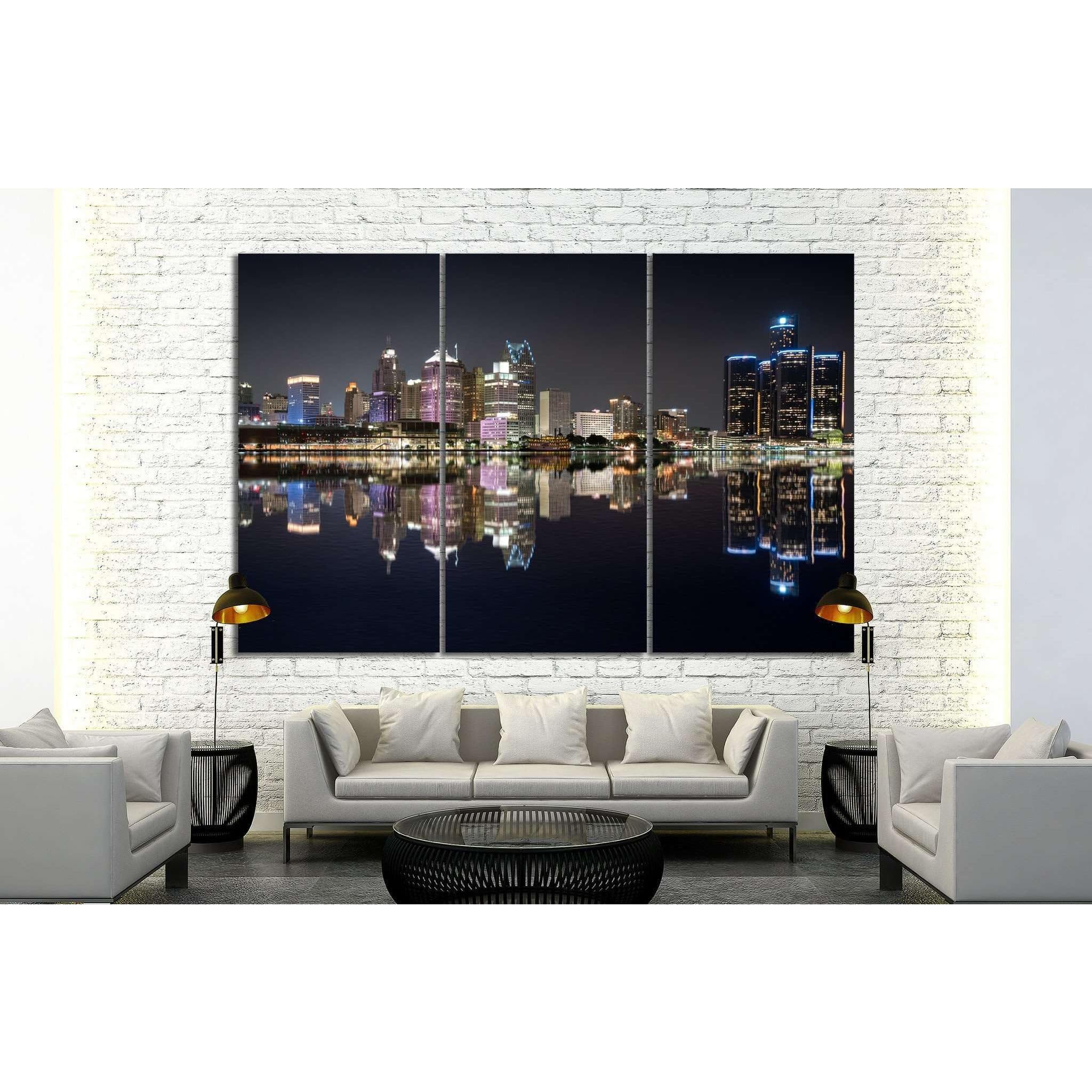Lienzo de Detroit Cityscape 132 ZELLART cuadro panorámico horizontal para salon y dormitorio grande 3