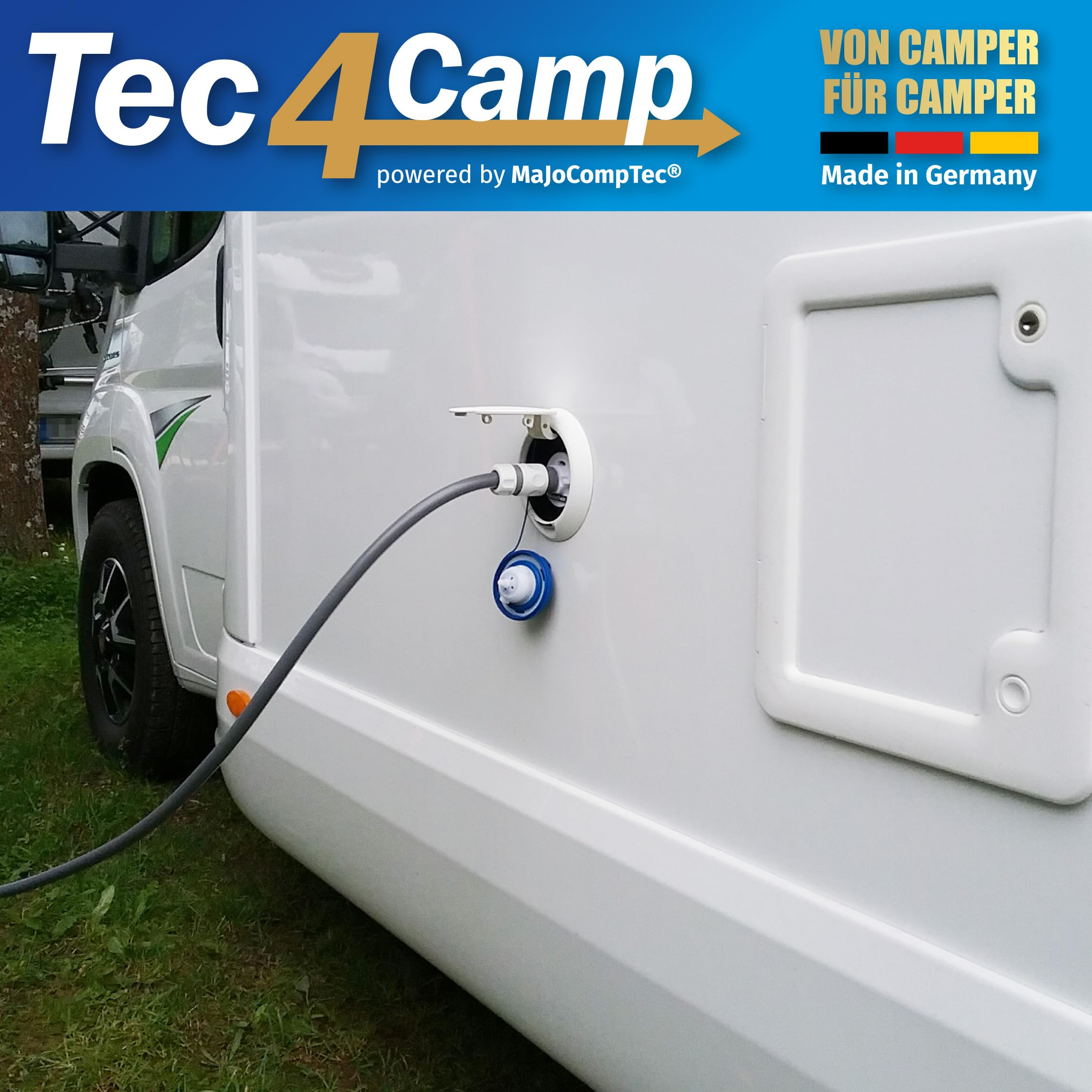 Manufaktur3D Bouchon de réservoir d'eau avec raccord pour système Gardena pour camping-car, caravane, bateau avec fonction trop-plein et double raccord de tuyau, convient pour bouchon de réservoir 2