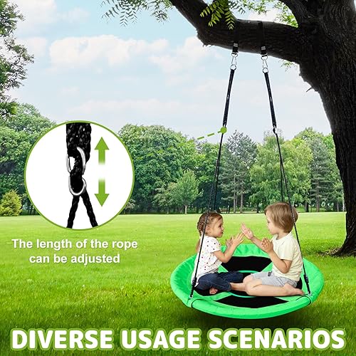 Miniatura 3 de Columpio de platillo para niños, columpio de árbol al aire libre de 40 pulgadas con capacidad de peso de 660 libras, tela impermeable Oxford 900D y