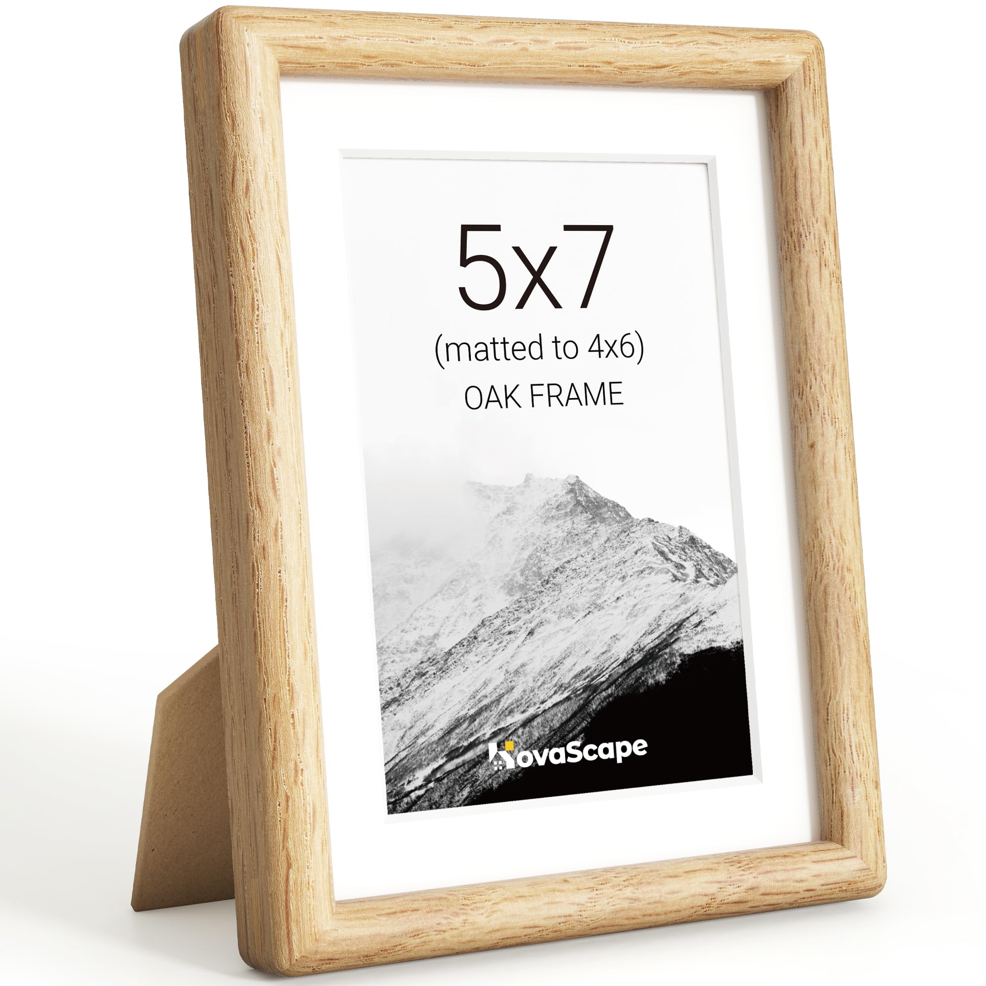 KovaScape 5x7 Picture Frame, Solid Oak Wood Photo Frame with Tempered Real Glass, Includes White Mount for 4x6 Photo, Rounded Corner Design, For Wall Hanging or Tabletop Display — image 1