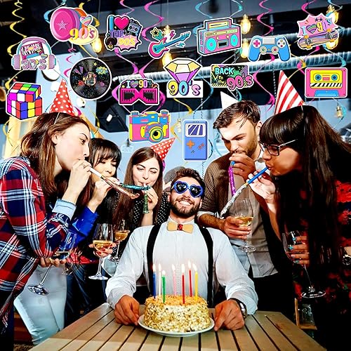 Miniatura 6 de 36 piezas de decoraciones de fiesta de los años 90 para fiestas de los años 90, remolinos colgantes para decoración de techo, retro, hip hop,