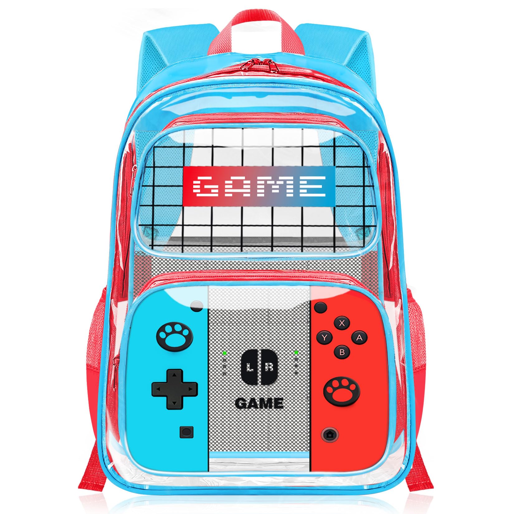 JIRAIKEI Kids Clear Backpack for Boys - Gamer Boys Clear Backpacks for School,Heavy Duty PVC Transparent Bookbag with Multiple Pockets - Large Capacity See Through Bookbag for Stadium Events