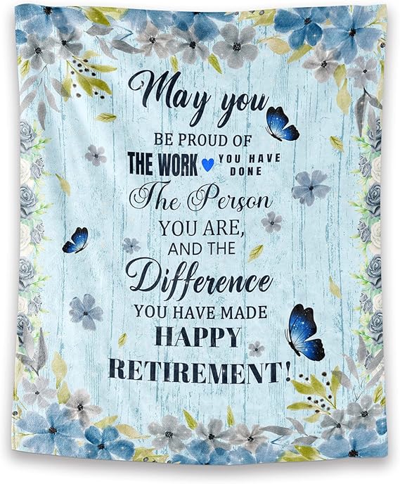 Retirement Throw Blanket - Soft, Fuzzy & Warm - 30x40 Inches Small Blankets for Women, Men - Light Blue Modern Throws Farewell Gift for Coworker