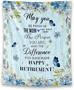 Retirement Throw Blanket - Soft, Fuzzy & Warm - 30x40 Inches Small Blankets for Women, Men - Light Blue Modern Throws Farewell Gift for Coworker